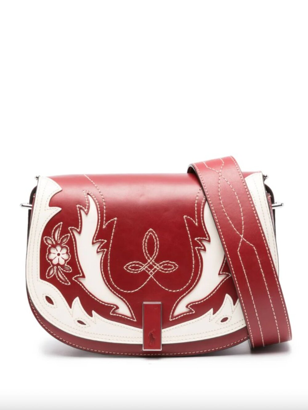 NWT Polo Ralph Lauren Polo ID Western Leather Saddle Bag Red and White
